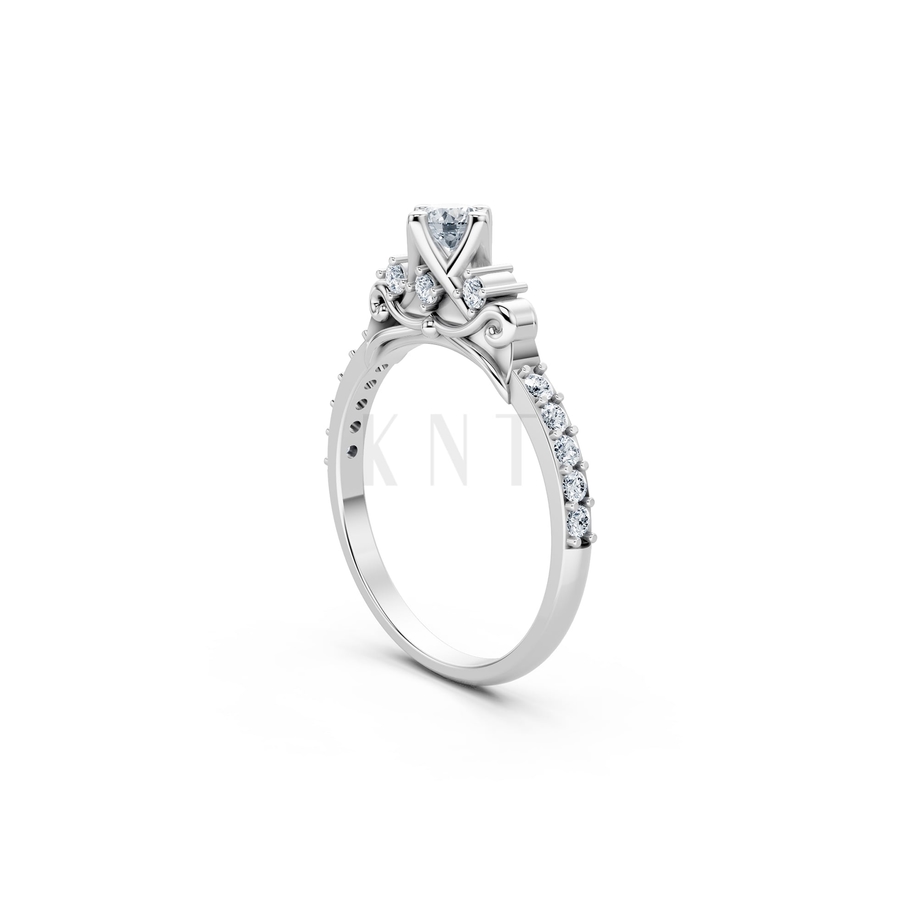 Nhẫn đính hôn R473 màu vàng trắng White Gold vàng sáng, đường nét sắc sảo, tinh tế