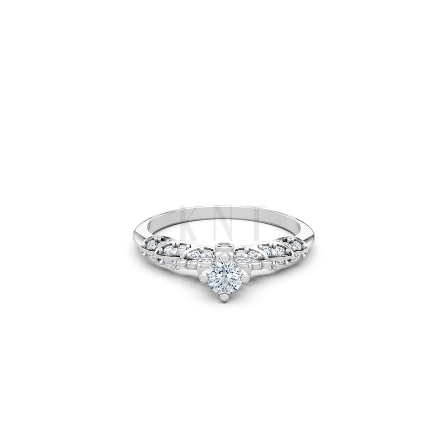 Nhẫn đính hôn R475 màu vàng trắng White Gold vàng sáng bóng, thiết kế trẻ trung