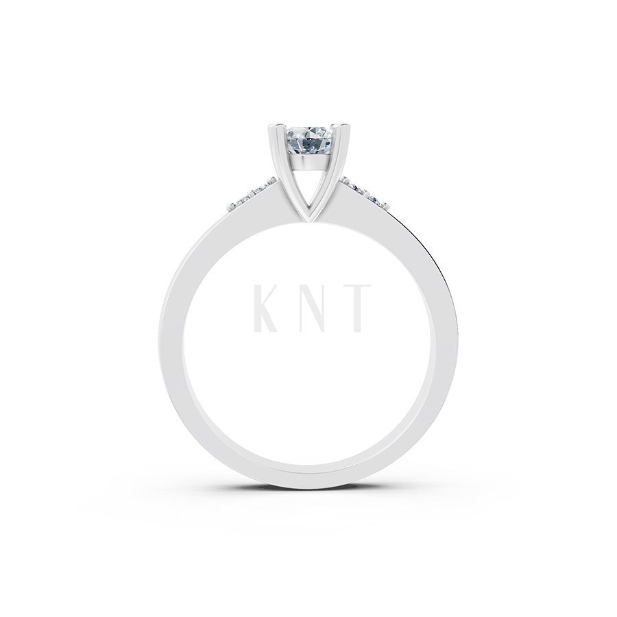 Nhẫn đính hôn R60 thiết kế ổ hột nổi bật, đá tấm thanh lịch màu vàng trắng White Gold vàng sáng, đường nét sắc sảo, tinh tế