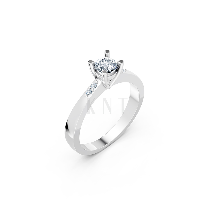 Nhẫn đính hôn R60 thiết kế ổ hột nổi bật, đá tấm thanh lịch màu vàng trắng White Gold kiểu dáng hiện đại, nổi bật