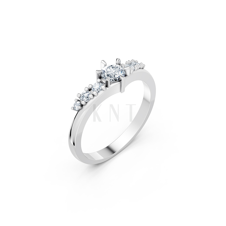 Nhẫn đính hôn R84 màu vàng trắng White Gold kiểu dáng hiện đại, nổi bật