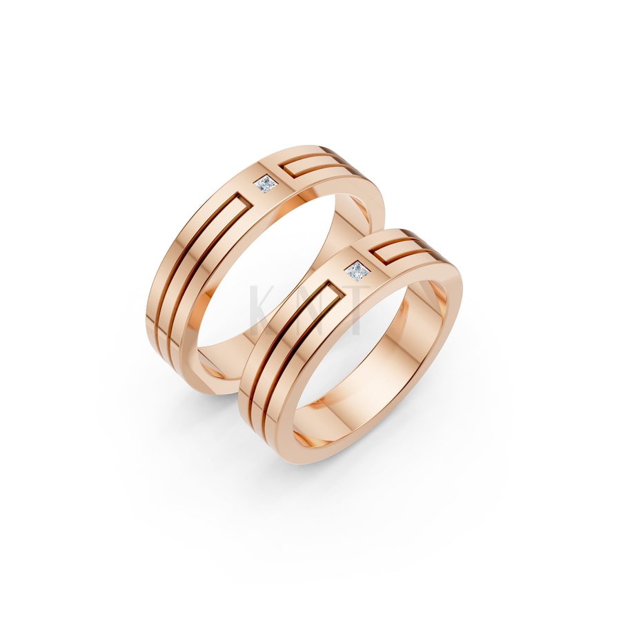 Nhẫn Cưới A100 vàng hồng Rose Gold họa tiết ấn tượng, cá tính