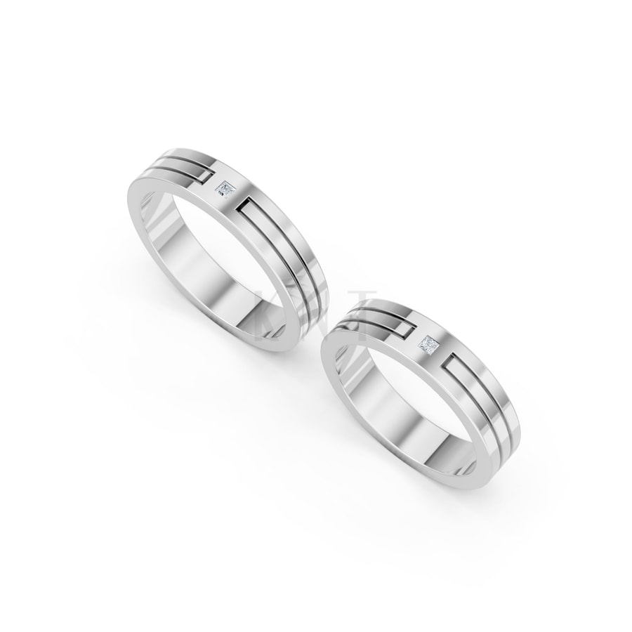 Nhẫn Cưới A100 vàng trắng White Gold kiểu dáng cá tính, hiện đại