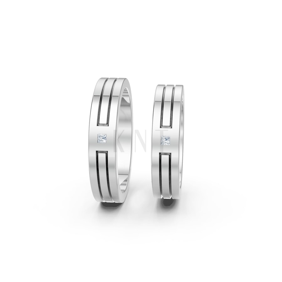 Nhẫn Cưới A100 vàng trắng White Gold vàng sáng, đường nét sắc sảo, tinh tế