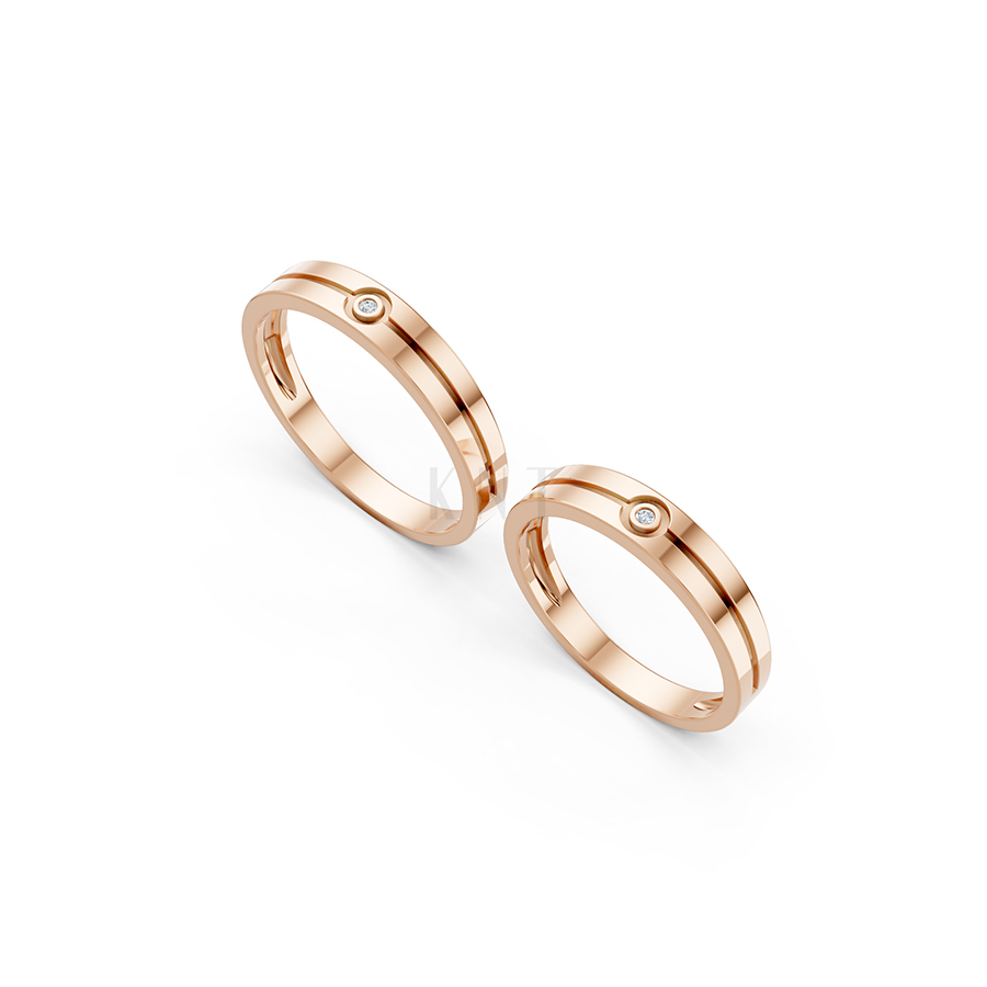 Nhẫn cưới A106 vàng hồng Rose Gold phong cách trẻ trung, nổi bật