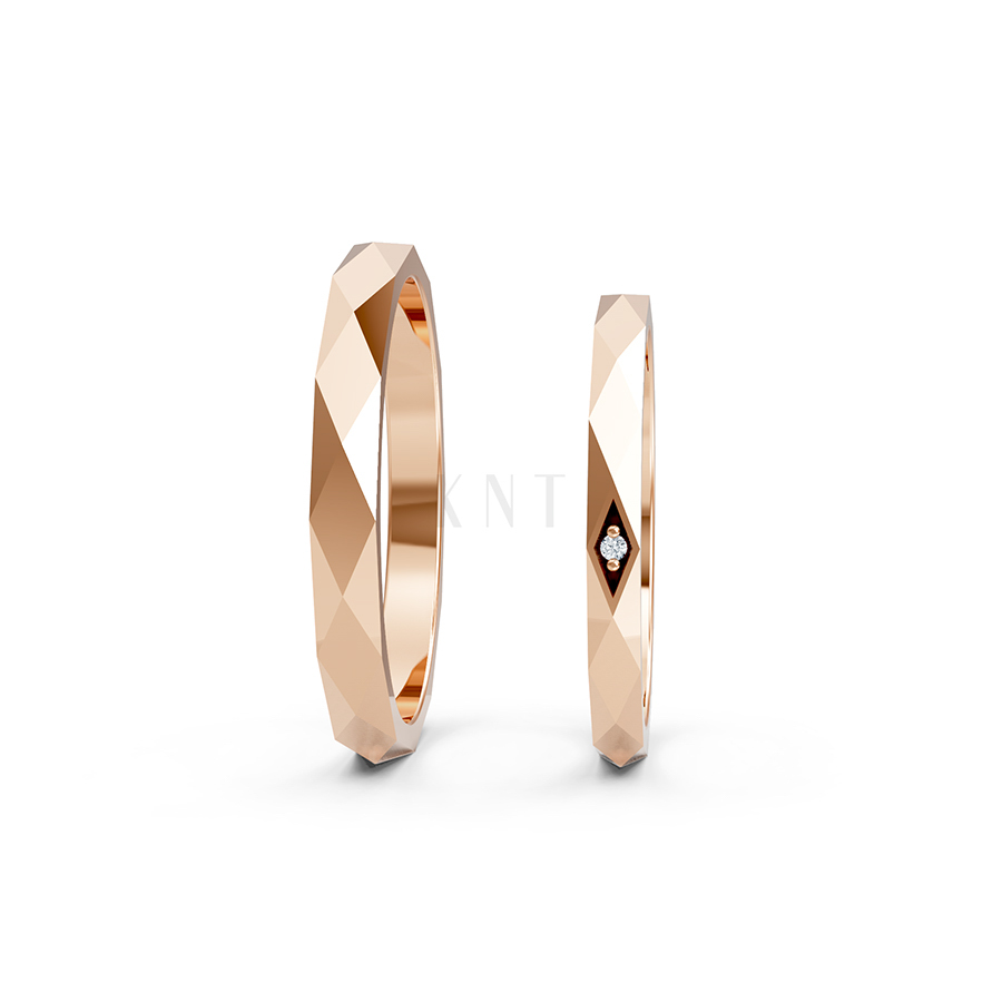 Nhẫn cưới A107 vàng hồng Rose Gold thiết kế đối xứng, phong cách, ấn tượng