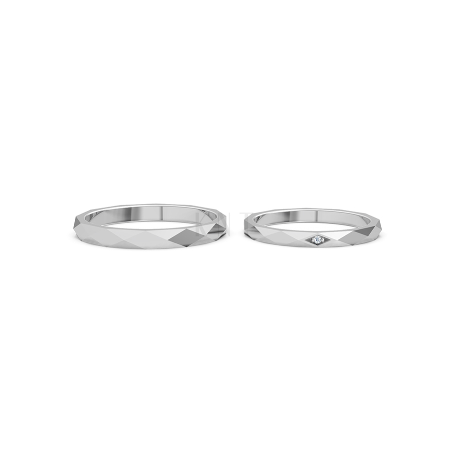 Nhẫn cưới A107 vàng trắng White Gold vàng sáng, đường nét sắc sảo, tinh tế