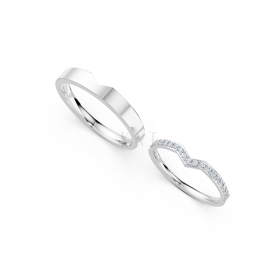 Nhẫn cưới A108 vàng trắng White Gold vàng sáng, đường nét sắc sảo, tinh tế
