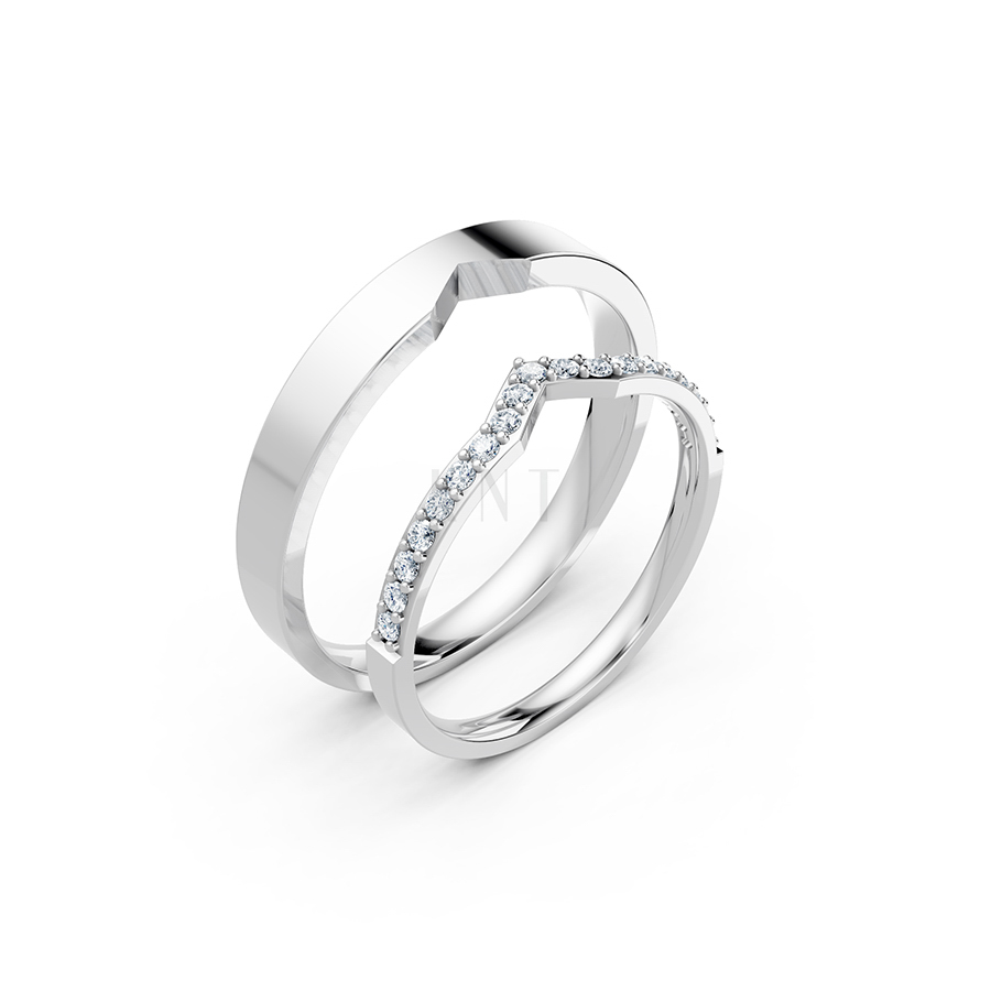 Nhẫn cưới A108 vàng trắng White Gold kiểu dáng hiện đại, nổi bật