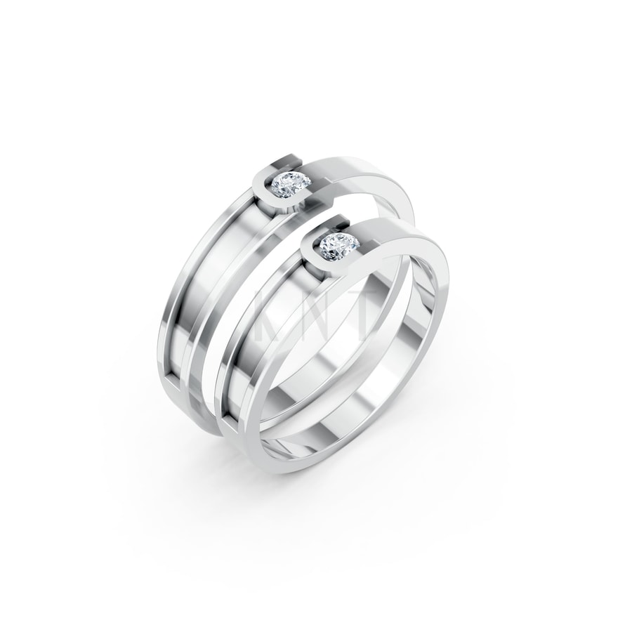 NHẪN CƯỚI A163 vàng trắng White Gold kiểu dáng hiện đại, nổi bật