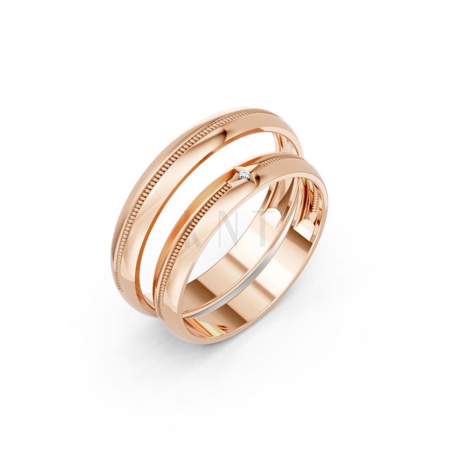 NHẪN CƯỚI A200 vàng hồng Rose Gold họa tiết ấn tượng, cá tính