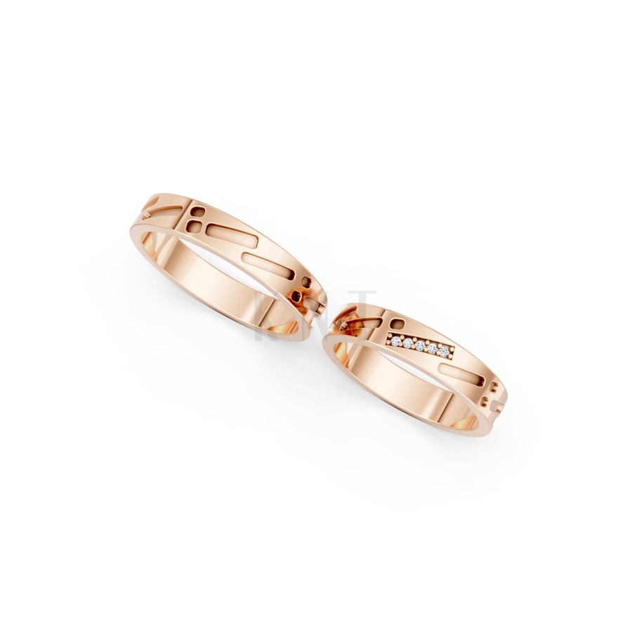 NHẪN CƯỚI A239 vàng hồng Rose Gold thiết kế đối xứng, phong cách, ấn tượng