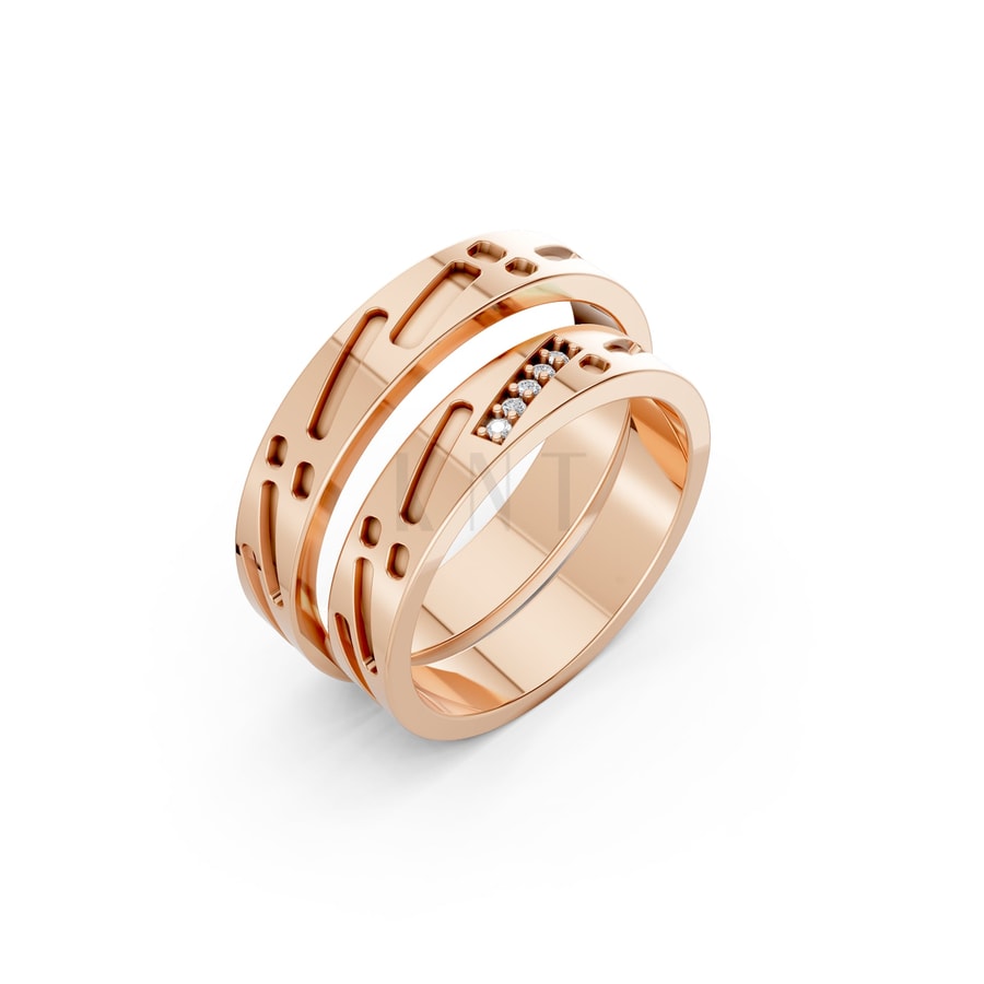 NHẪN CƯỚI A239 vàng hồng Rose Gold họa tiết ấn tượng, cá tính