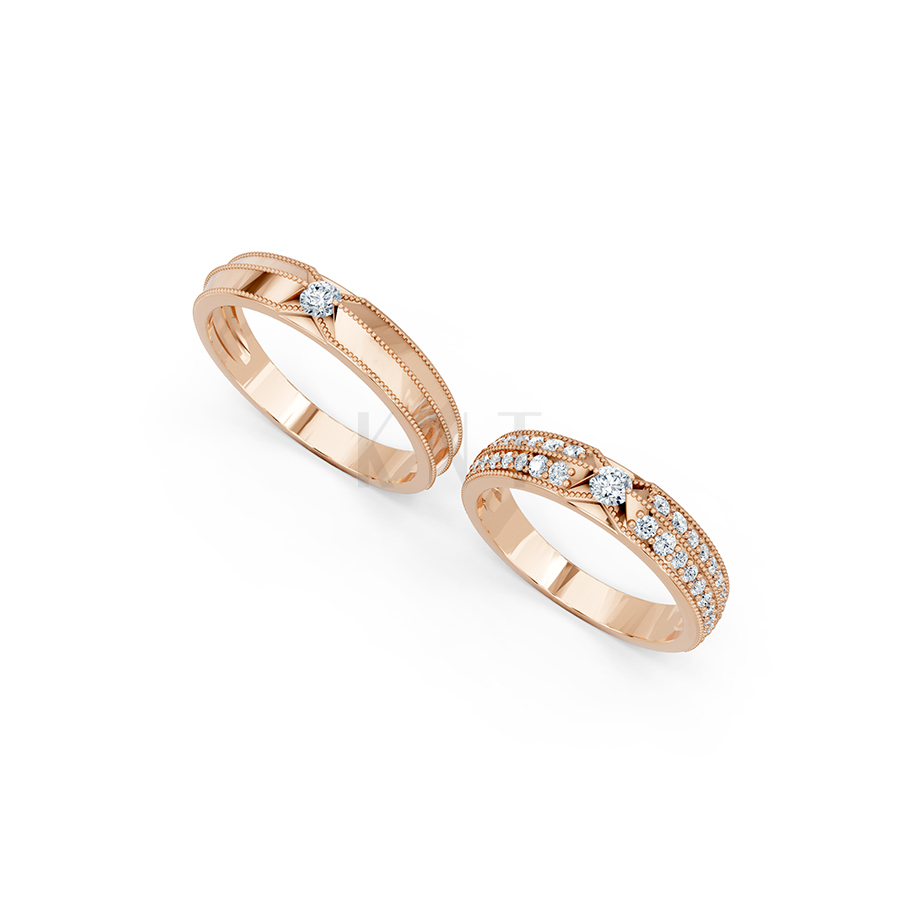 Nhẫn cưới A261 vàng hồng Rose Gold vàng đẹp, kiểu dáng trẻ trung, độc đáo