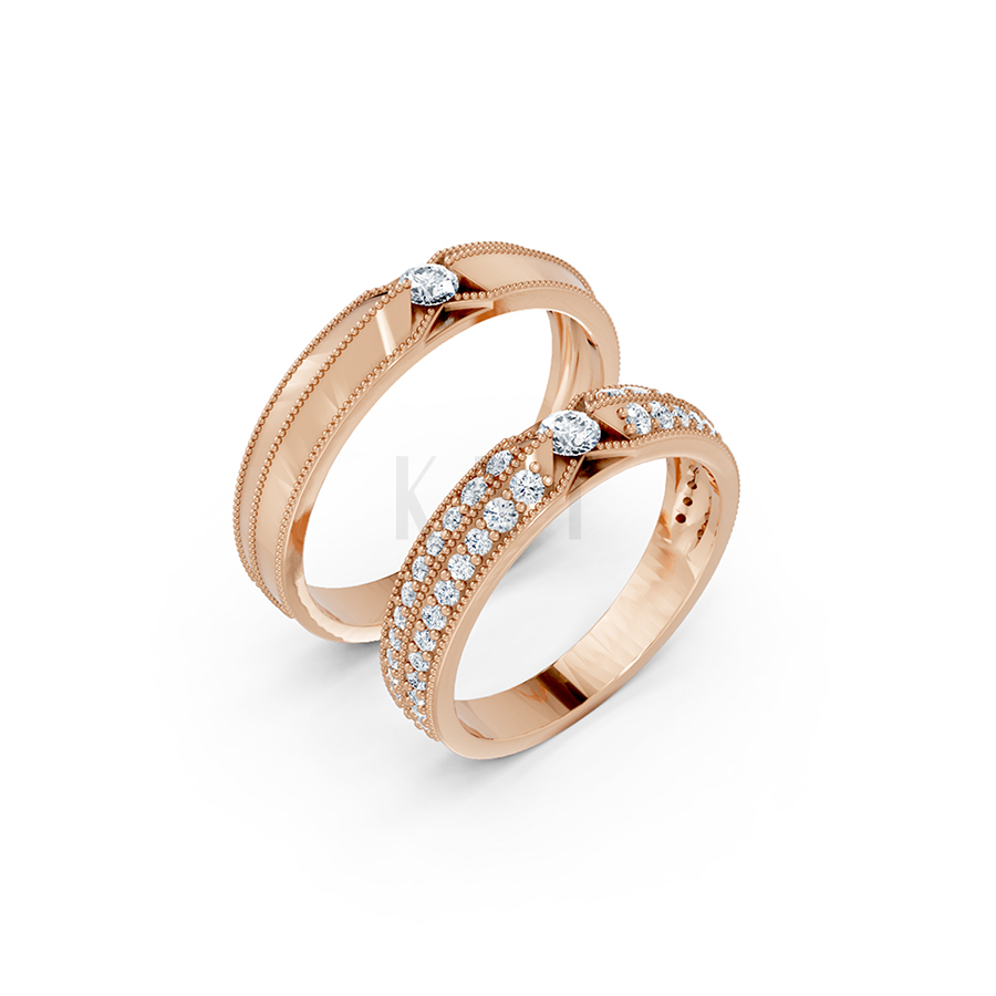 Nhẫn cưới A261 vàng hồng Rose Gold họa tiết ấn tượng, cá tính