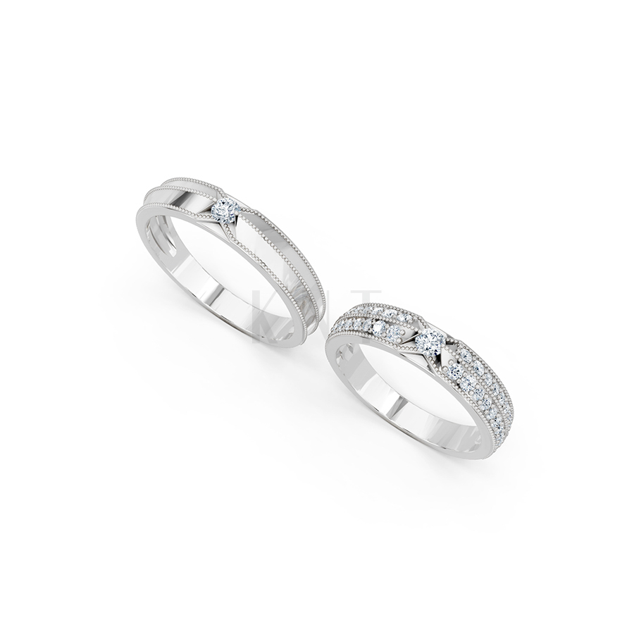 Nhẫn cưới A261 vàng trắng White Gold kiểu dáng cá tính, hiện đại