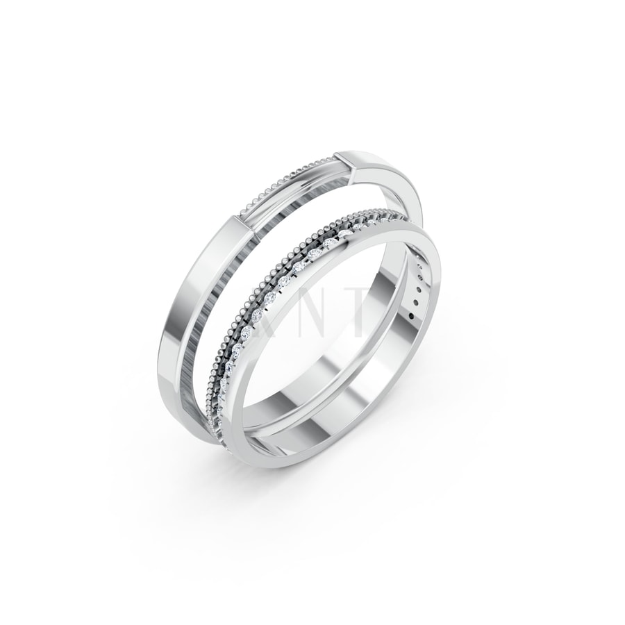 Nhẫn cưới H105 vàng trắng White Gold kiểu dáng hiện đại, nổi bật