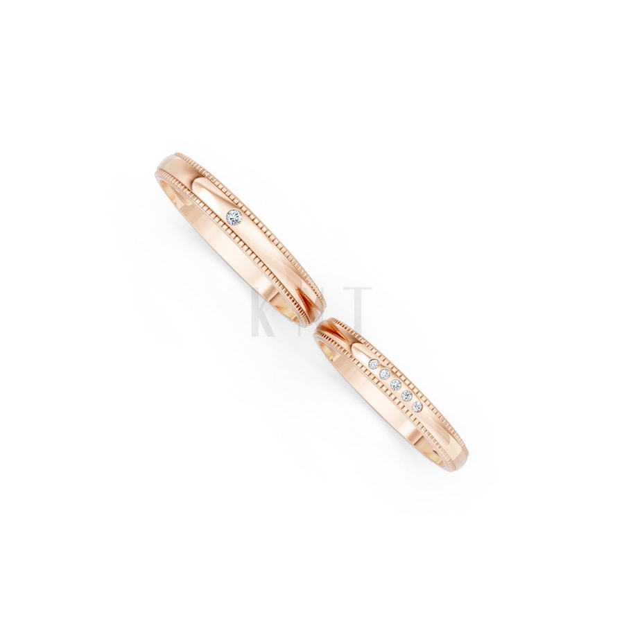 Nhẫn cưới kim cương H110 vàng hồng Rose Gold vàng đẹp, kiểu dáng trẻ trung, độc đáo