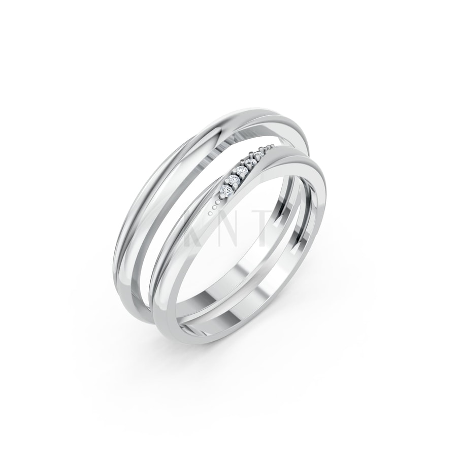 Nhẫn cưới kim cương H112 vàng trắng White Gold kiểu dáng hiện đại, nổi bật