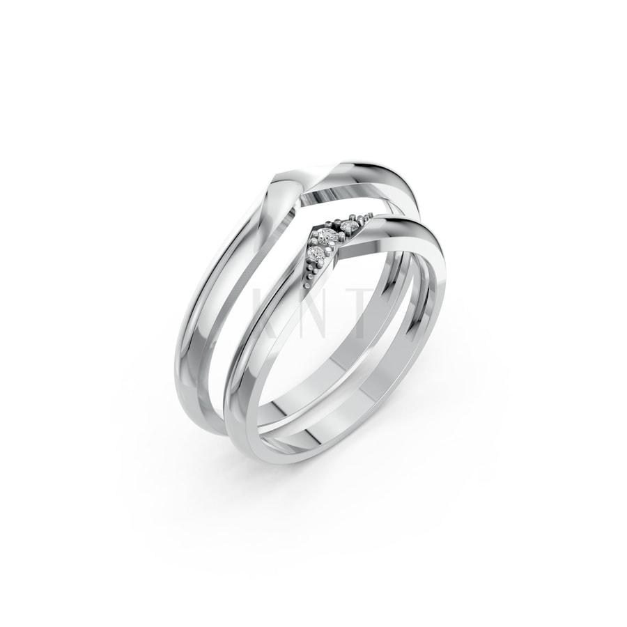 Nhẫn cưới H114 vàng trắng White Gold kiểu dáng hiện đại, nổi bật