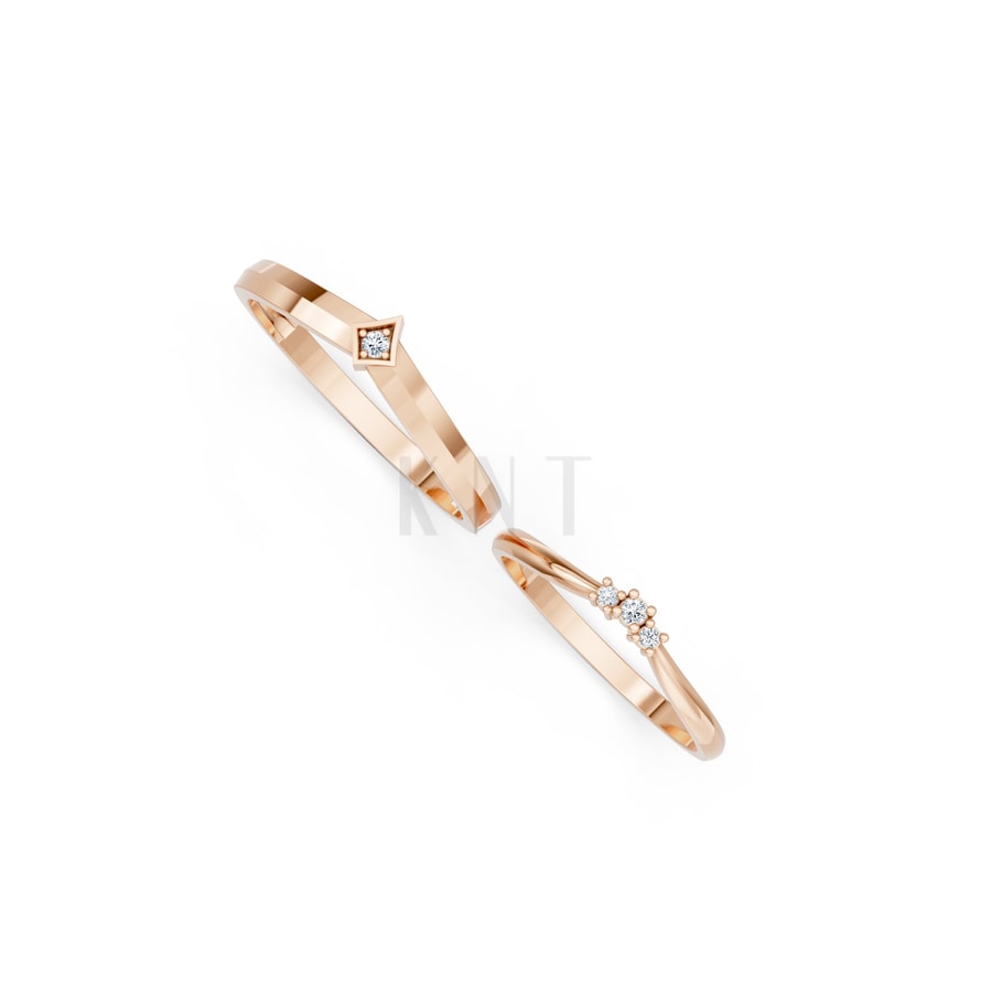 Nhẫn cưới kim cương H116 vàng hồng Rose Gold vàng đẹp, kiểu dáng trẻ trung, độc đáo