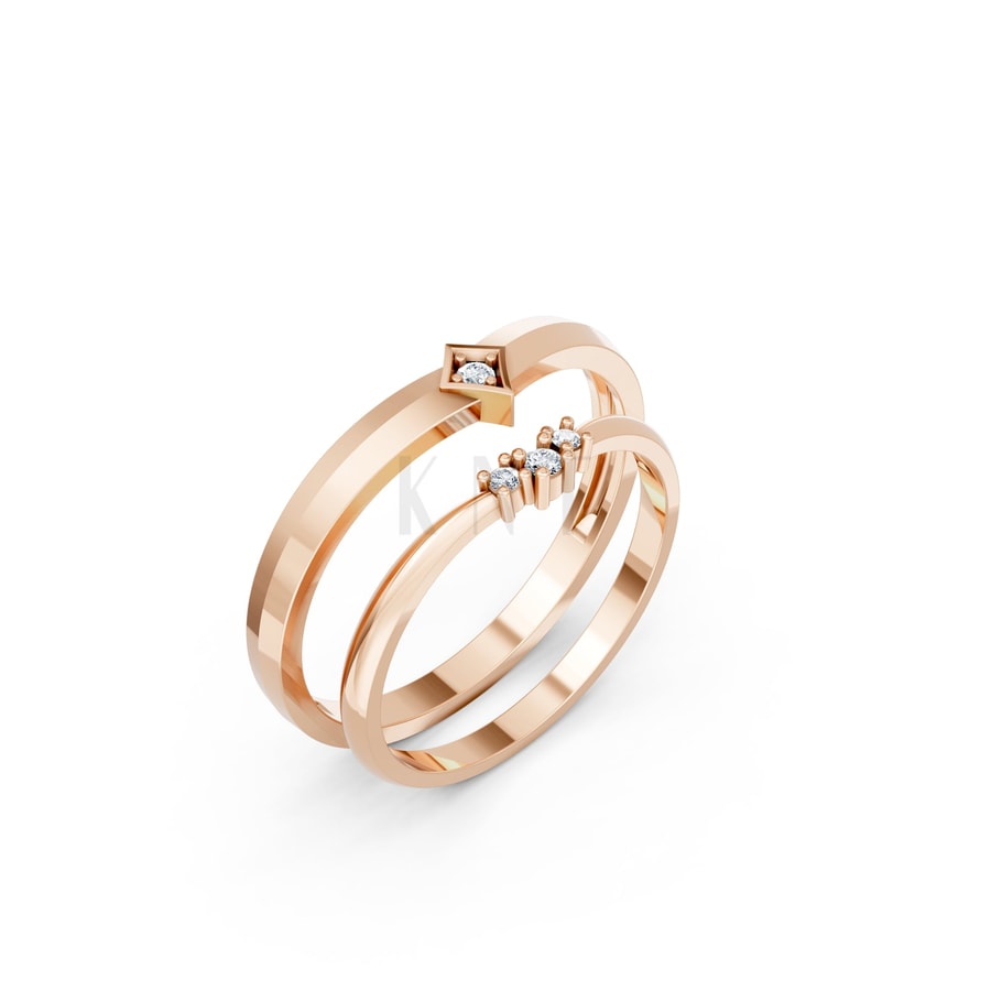 Nhẫn cưới kim cương H116 vàng hồng Rose Gold họa tiết ấn tượng, cá tính