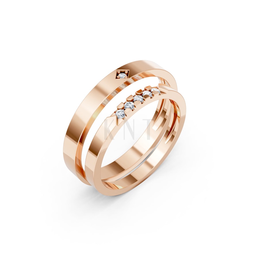 Nhẫn cưới H118 vàng hồng Rose Gold họa tiết ấn tượng, cá tính