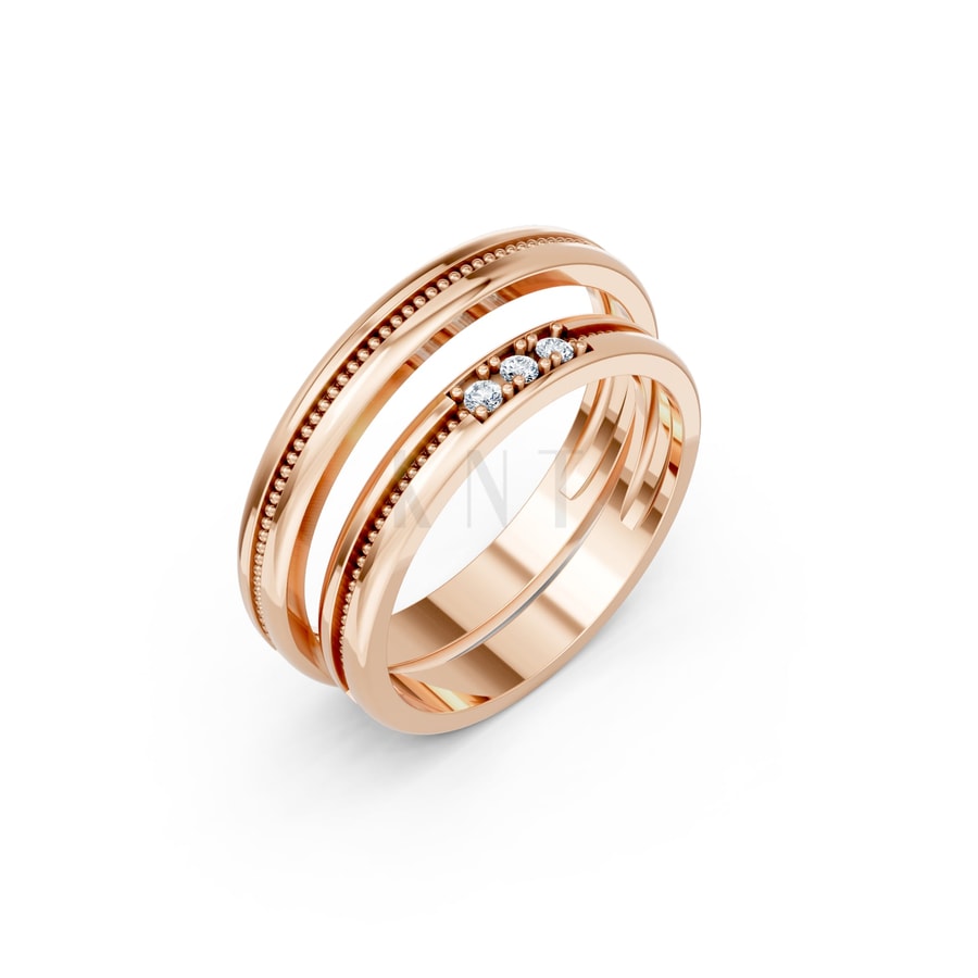Nhẫn cưới H127 vàng hồng Rose Gold họa tiết ấn tượng, cá tính