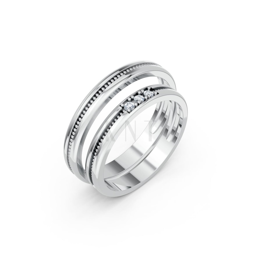 Nhẫn cưới H127 vàng trắng White Gold kiểu dáng hiện đại, nổi bật