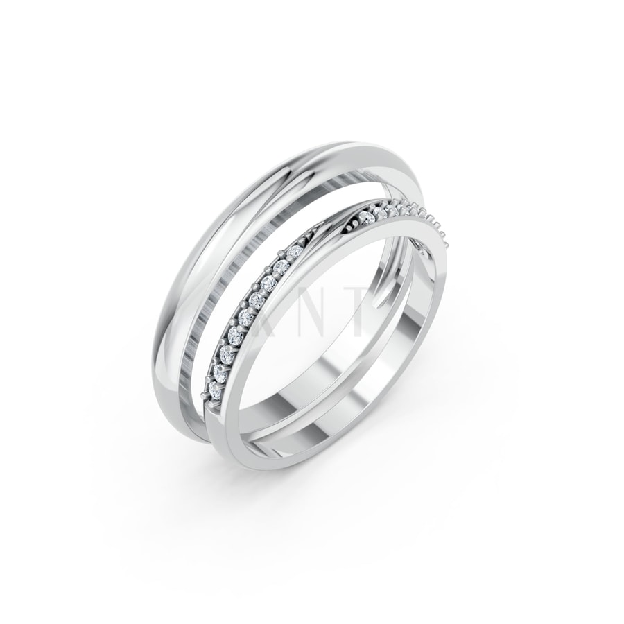 Nhẫn cưới H128 vàng trắng White Gold kiểu dáng hiện đại, nổi bật