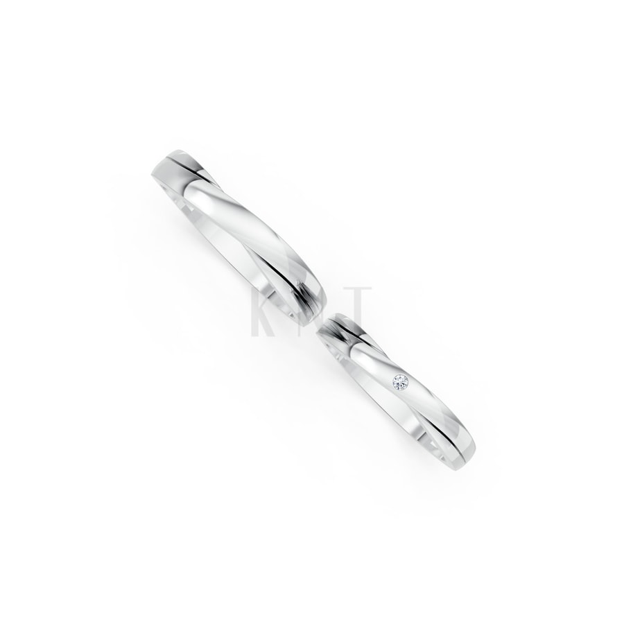 Nhẫn cưới kim cương H129 vàng trắng White Gold kiểu dáng cá tính, hiện đại