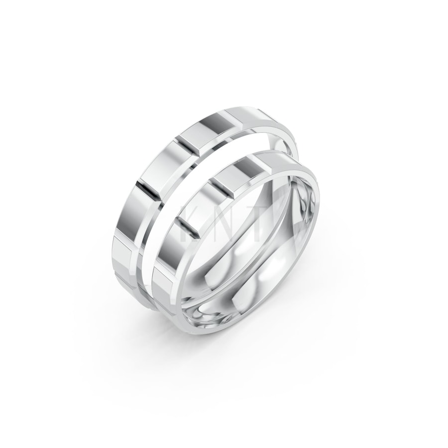 Nhẫn cưới H60 vàng trắng White Gold kiểu dáng hiện đại, nổi bật