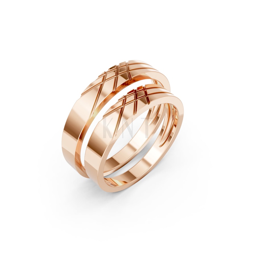 Nhẫn cưới H65 vàng hồng Rose Gold họa tiết ấn tượng, cá tính