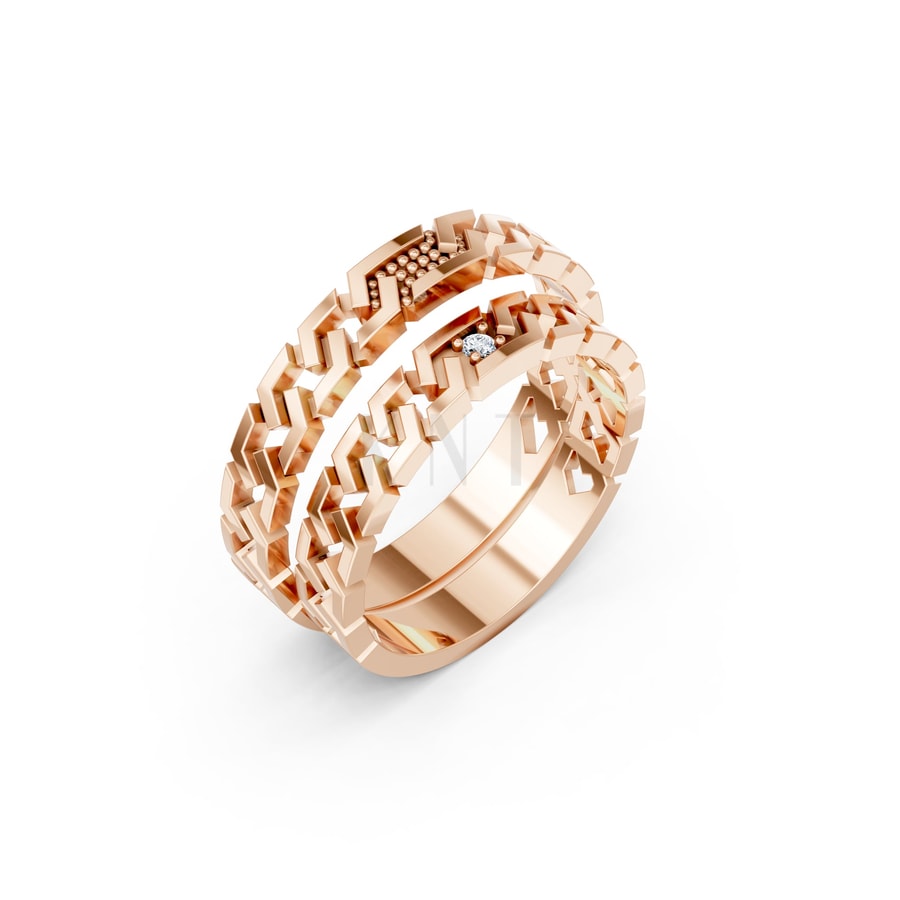 Nhẫn cưới H67 vàng hồng Rose Gold họa tiết ấn tượng, cá tính