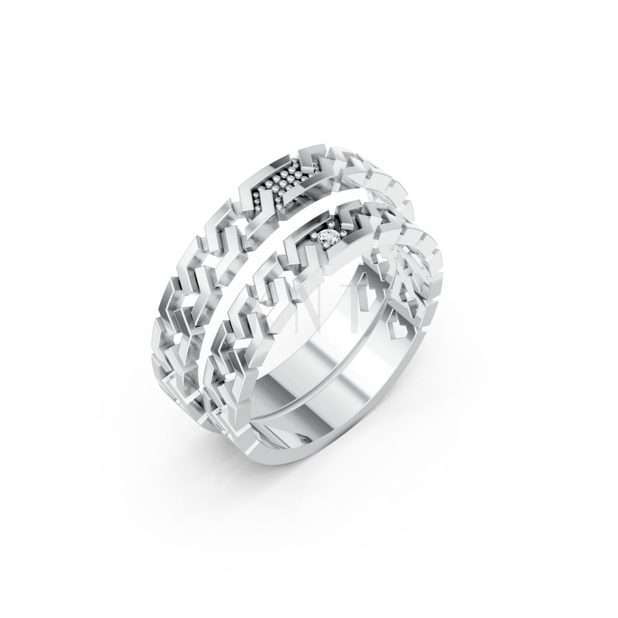 Nhẫn cưới H67 vàng trắng White Gold kiểu dáng hiện đại, nổi bật