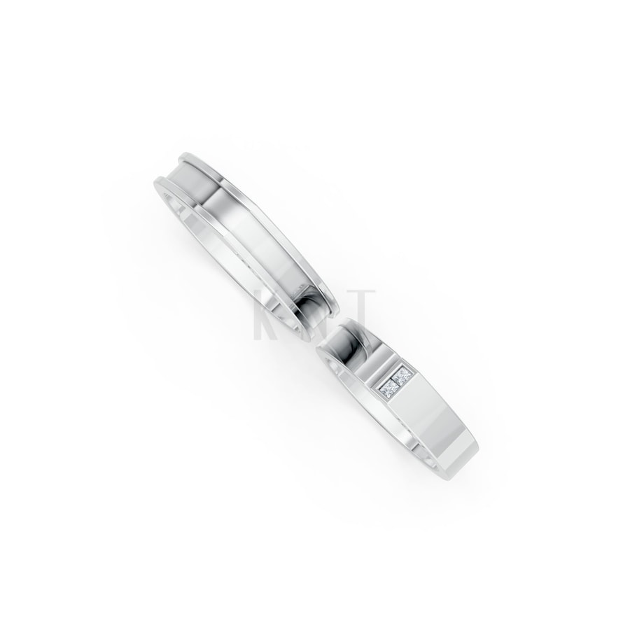 Nhẫn Cưới Collab Ceramic – H77 vàng trắng White Gold vàng sáng, đường nét sắc sảo, tinh tế