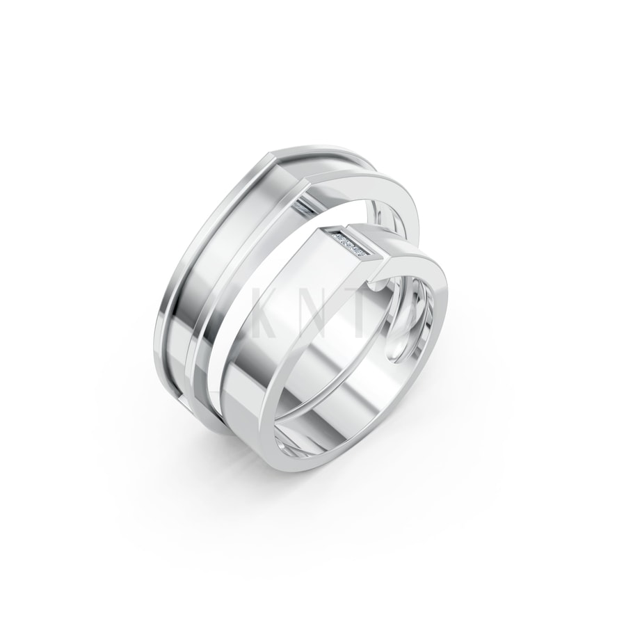 Nhẫn Cưới Collab Ceramic – H77 vàng trắng White Gold kiểu dáng hiện đại, nổi bật