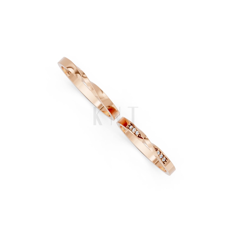 Nhẫn cưới H90 vàng hồng Rose Gold thiết kế đối xứng, phong cách, ấn tượng
