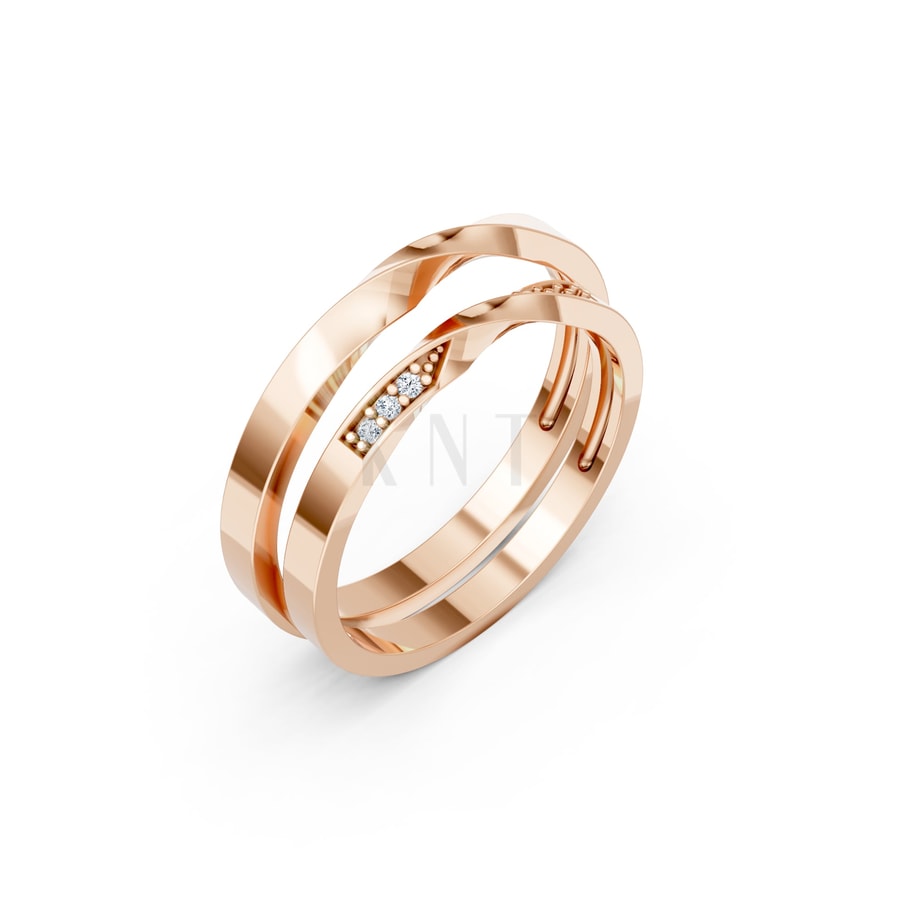 Nhẫn cưới H90 vàng hồng Rose Gold họa tiết ấn tượng, cá tính