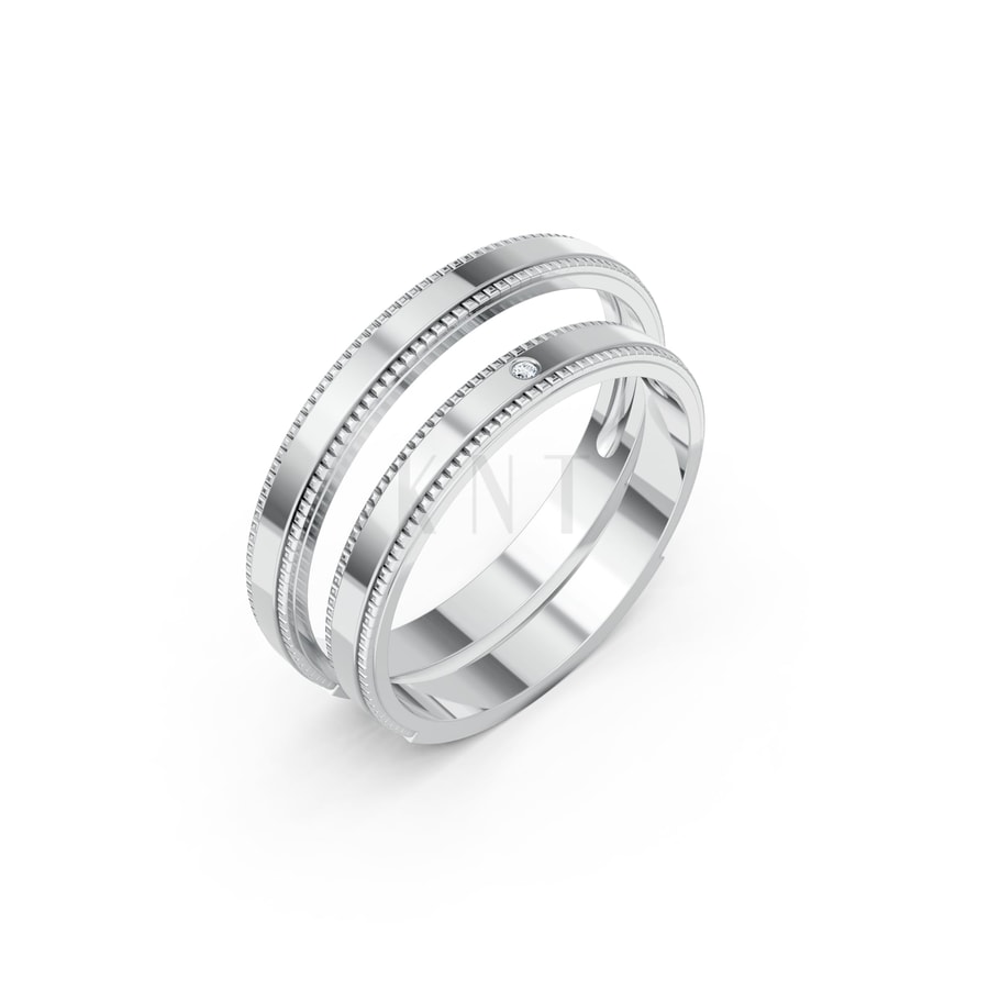 Nhẫn cưới H95 vàng trắng White Gold kiểu dáng hiện đại, nổi bật