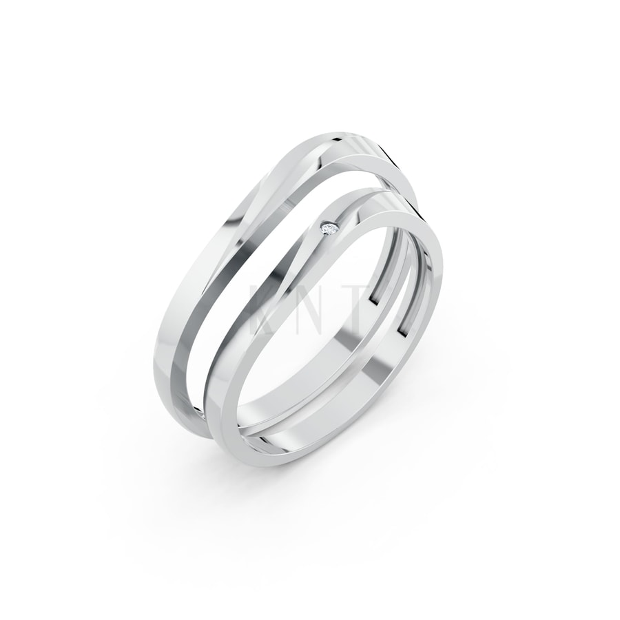 Nhẫn cưới H99 vàng trắng White Gold kiểu dáng hiện đại, nổi bật