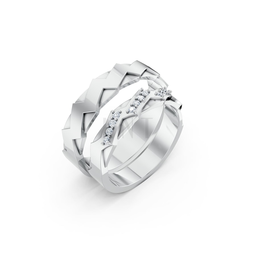 Nhẫn cưới K13 vàng trắng White Gold kiểu dáng hiện đại, nổi bật