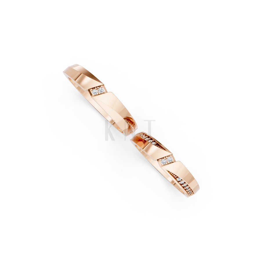 Nhẫn cưới K21 vàng hồng Rose Gold thiết kế đối xứng, phong cách, ấn tượng