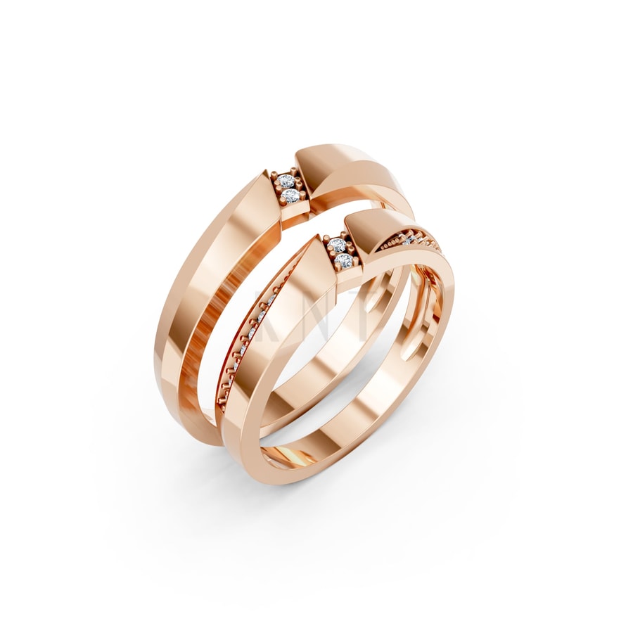 Nhẫn cưới K21 vàng hồng Rose Gold họa tiết ấn tượng, cá tính