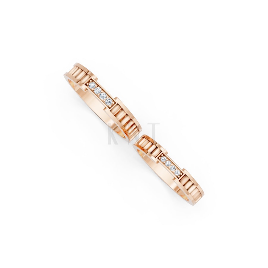 Nhẫn cưới K24 vàng hồng Rose Gold thiết kế đối xứng, phong cách, ấn tượng