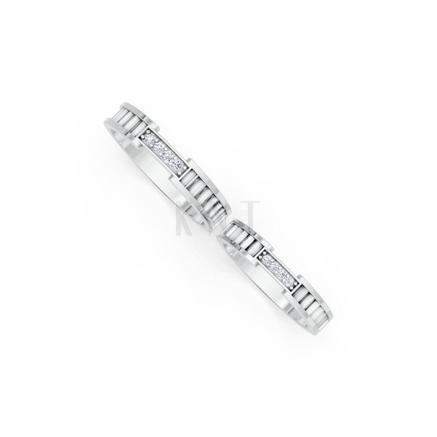 Nhẫn cưới K24 vàng trắng White Gold vàng sáng, đường nét sắc sảo, tinh tế