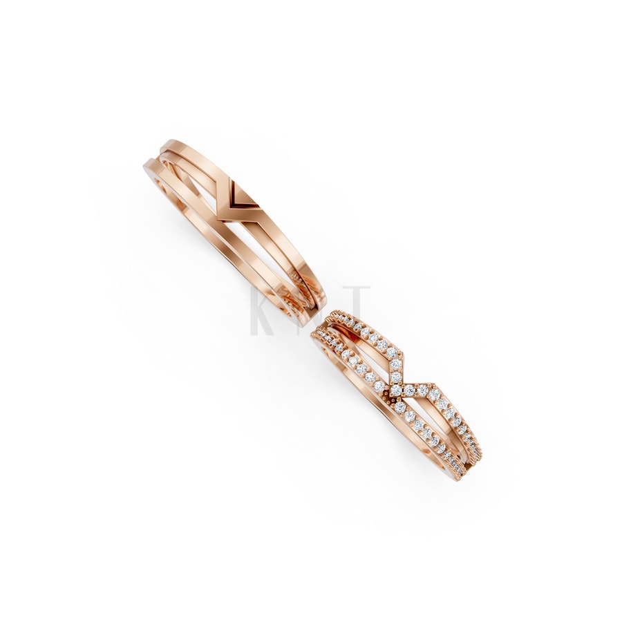 Nhẫn cưới K26 vàng hồng Rose Gold thiết kế đối xứng, phong cách, ấn tượng