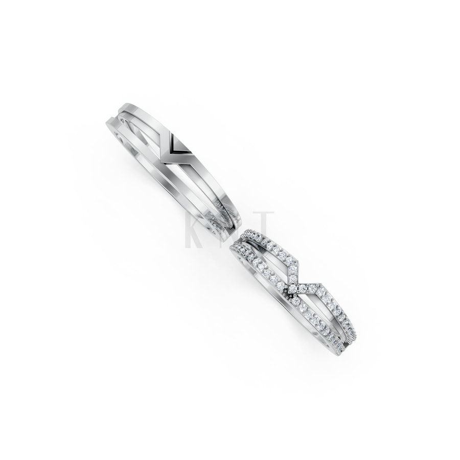 Nhẫn cưới K26 vàng trắng White Gold thiết kế trẻ trung, hiện đại