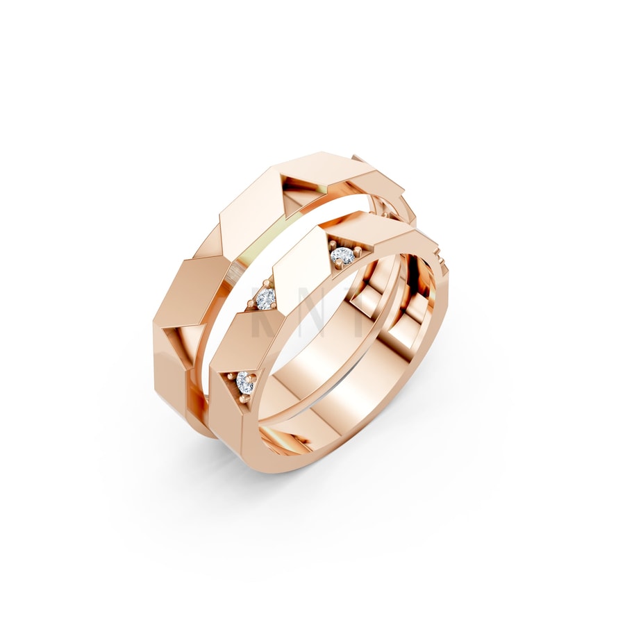 Nhẫn cưới K27 vàng hồng Rose Gold họa tiết ấn tượng, cá tính