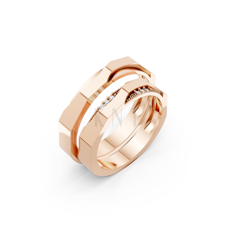 Nhẫn cưới K28 vàng hồng Rose Gold họa tiết ấn tượng, cá tính